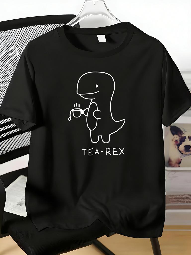 Unisexs Tee Line Drawing Tea Rex Dinosaur Slogan Print Cotton Short Sleeve Male Casual Streetwear Outdoor Daily Basic Fashion Top
