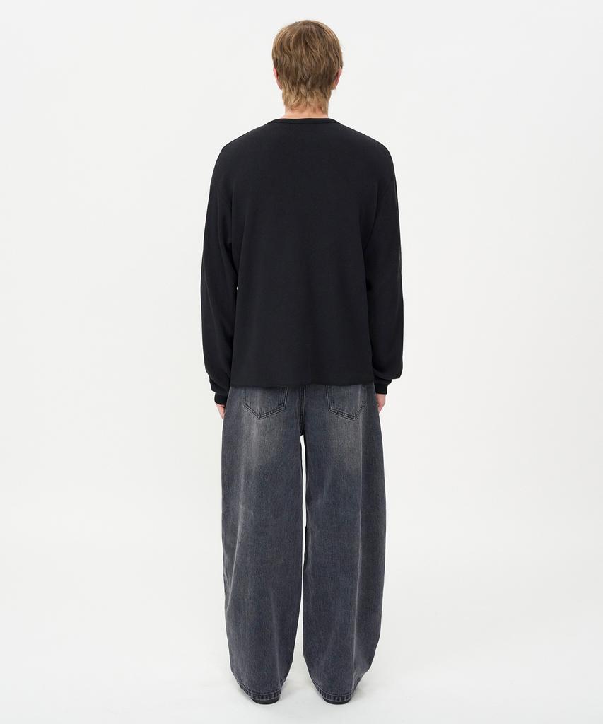INSILENCE Chain Twill Balloon Fit Denim Pants Washed Black