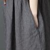 Women's Linen Blend Midi Dress Round Neck Short Sleeve Loose Pleated Waist Vintage Casual Long Dress