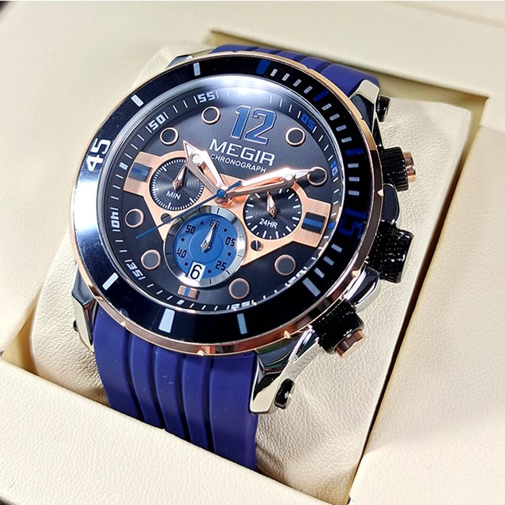 Fashion Waterproof Quartz Watches for Men Luxury Military Sport Chronograph Wristwatch with Silicone Strap
