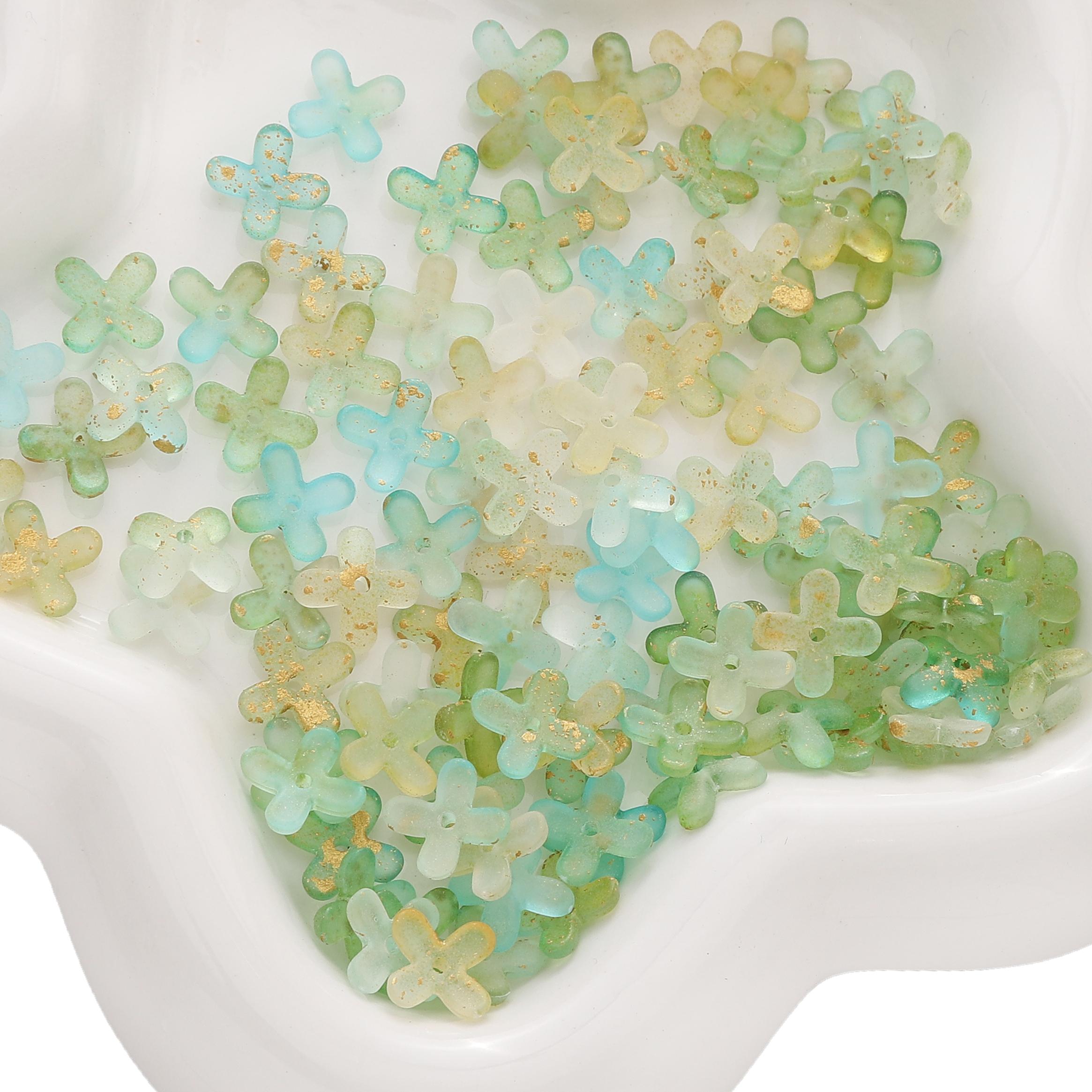 

Акриловые точки, золотые бусины, четырехлепестковые, с интервалом в виде цветка, разбросанные бусины для самостоятельного изготовления браслетов, ожерелий и ювелирных изделий зелёный/жёлтый