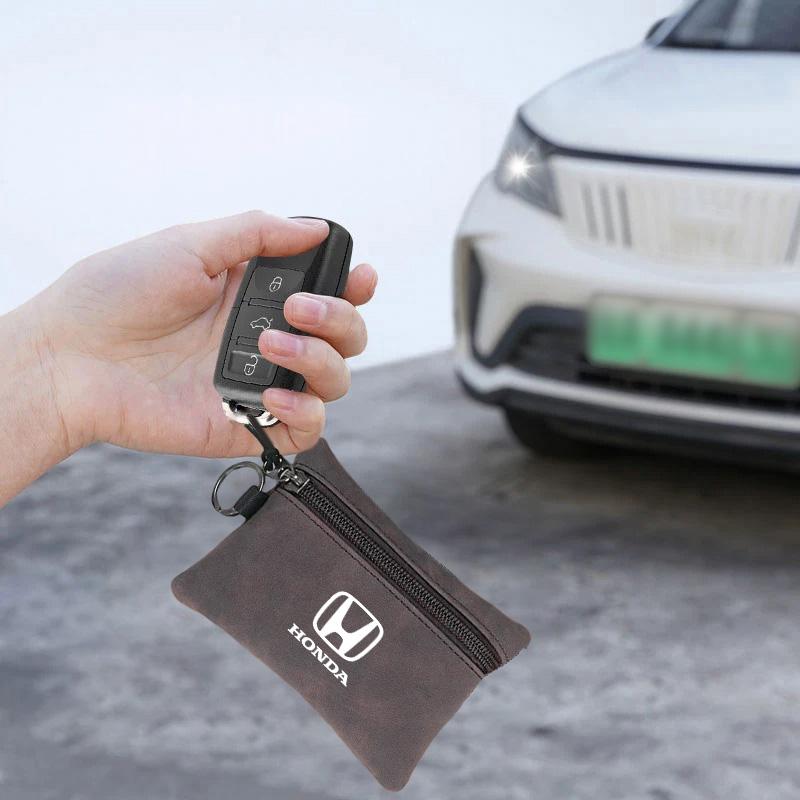 Leather Car Key Case Keychain Mini Storage Bag Zippered For Honda Jazz Pilot CRV Odyssey City Shuttle HRV CRX Civic FIT Accord XD9