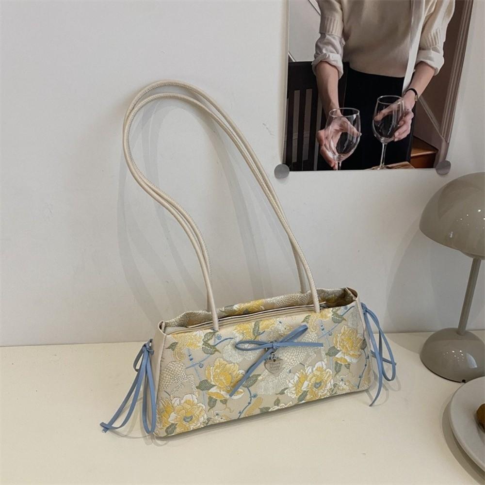 Flower French Stick Handbag Cloth Underarm Bags Portable Bow Shoulder Bag Daily