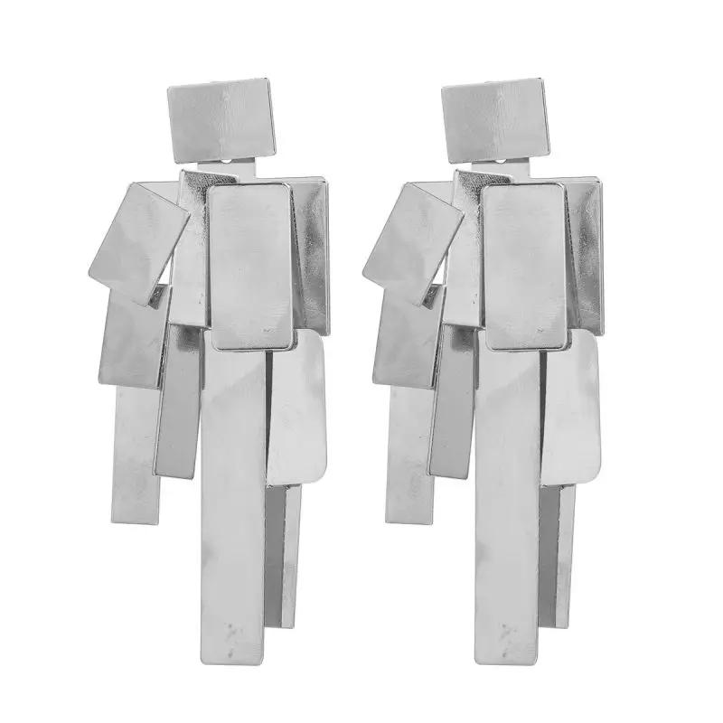 2024 New Metal Square Geometric Tassels Dangle Stud Earrings for Women Fashion Holiday Party Gifts Jewelry