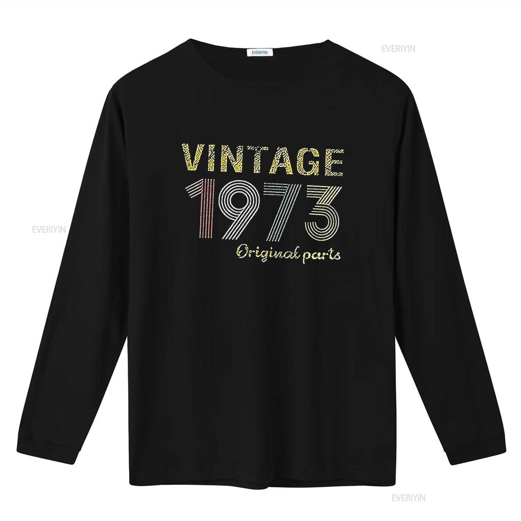 Birthday GifT T Shirt Vintage 1973 Original Parts for Women Letter Print Retro Casual Tops Black vintage Washed Soft Stretched