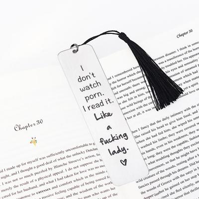 Engraved Metal Bookmark Gift I Don't Watch Porn Stainless Steel Book Mark with Tassel Pendant Bookworms Gifts for Men Women Reading Lovers