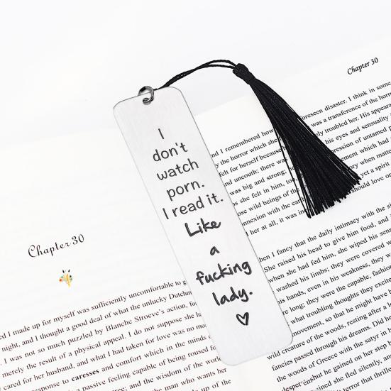 Engraved Metal Bookmark Gift I Don't Watch Porn Stainless Steel Book Mark with Tassel Pendant Bookworms Gifts for Men Women Reading Lovers