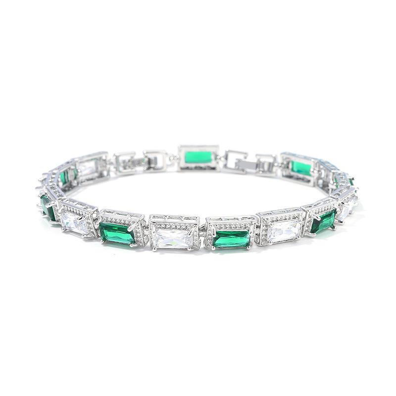 Light Luxury Square Multi-Colored Zircon Inlaid Bracelet, Women'S Silver-White Jewelry, Bridal Jewelry.