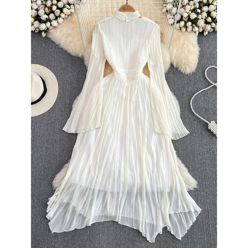 Super Fairy Tea Break Socialite Horn V Neck Waist-Tight A- line Dress