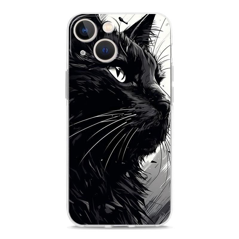 Phone Case For iPhone 16 15 14 13 12 11 Pro Max XS X XR 7 8 Plus Soft Shockproof TPU Clear Cover Black Cat
