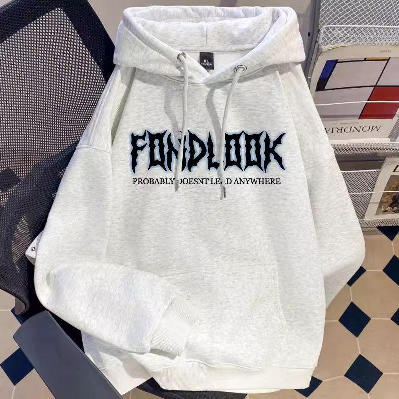 Men's American Hip Hop Letter Print Hooded Sweatshirt - Autumn/Winter Velvet-Thickened, Loose Fit, Couple Style.