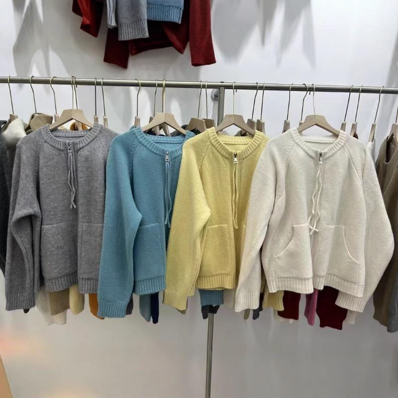 Lazy thick knitted zipper cardigan jacket women's autumn and winter new loose and thin high-end sweater top