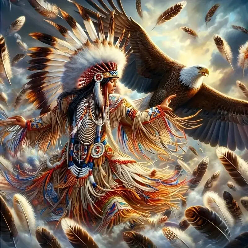 

Женская алмазная живопись Коренные американцы Наборы Животное Алмазная мозаика Полный Волк Лошадь Наборы Домашний декор Подарок Round 50x50cm