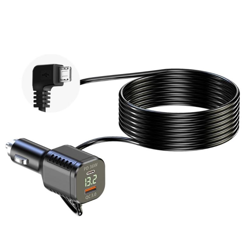 Car Power Adapter Small  USB Cable Fast Charging Adapter 3.5M Long Featuring QC3.0 & PD36W Quick Charges for DVR Devices