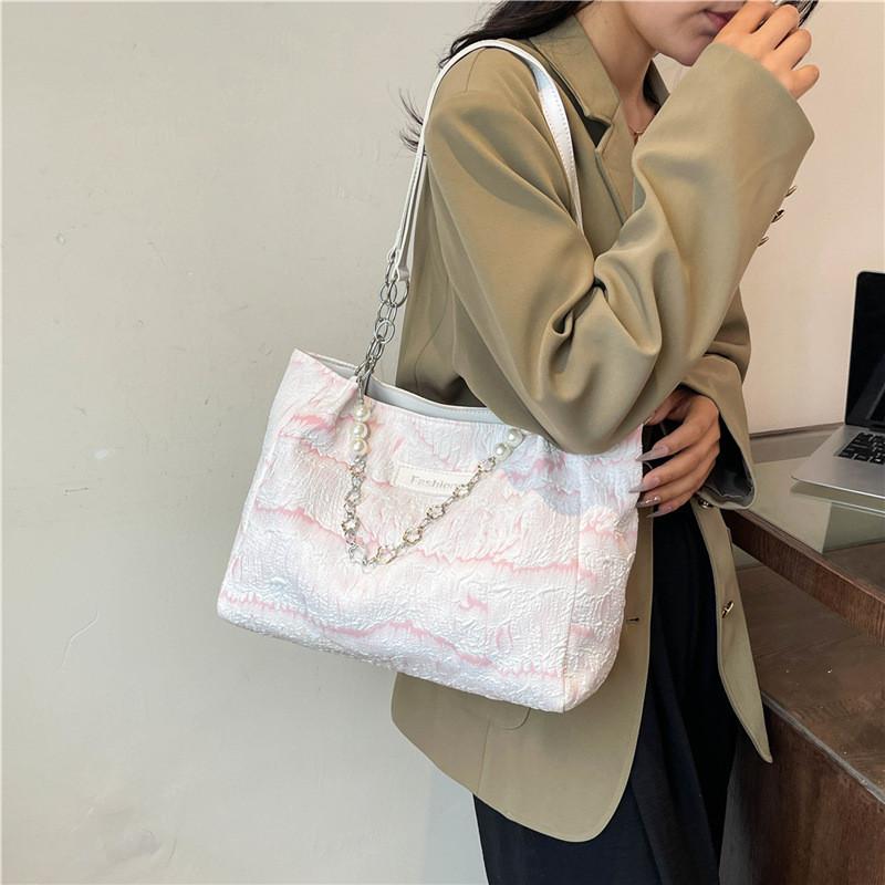 2024 Summer Fashion Stylish Pearl Chain Casual Shoulder Bag Large Tote For Women
