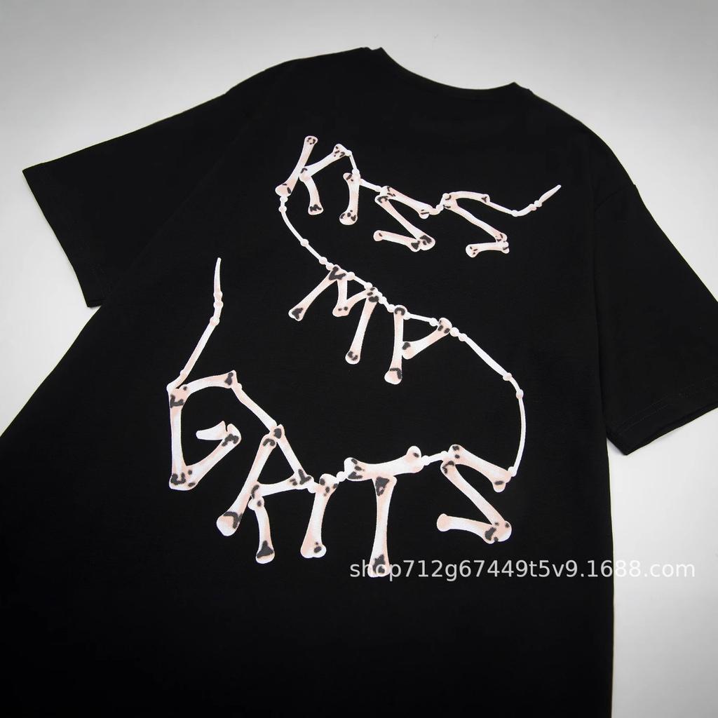 Denim Tears Limited Skeleton Splicing Printed Short-sleeved T-shirt Men's and Women's Same Summer Wear Trendy Brand
