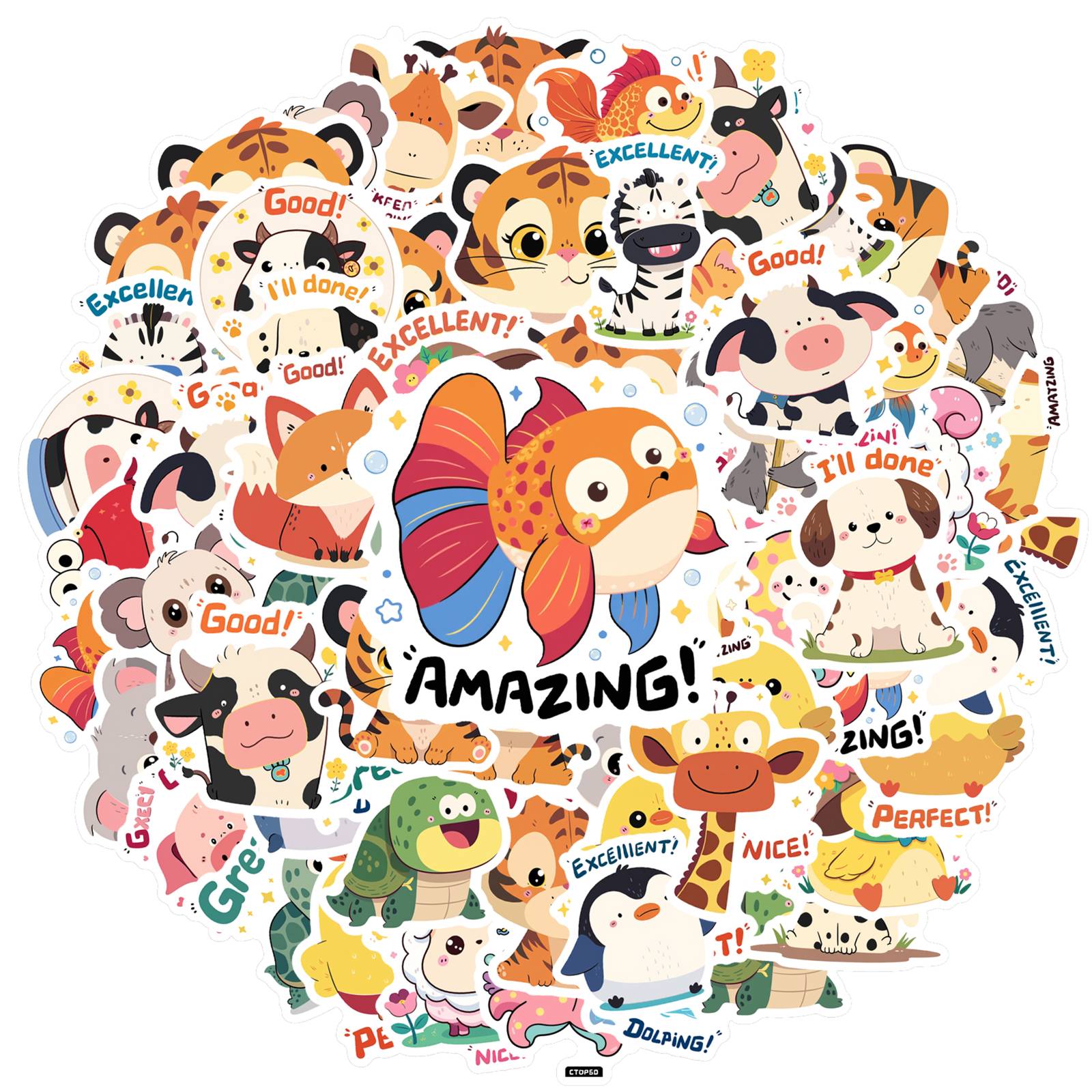 35pcs-70pcs Playful Animal Stickers Cartoon Cartoon Teacher Reward Stickers Stationery Stickers For Notebook Luggage Mobile DIY