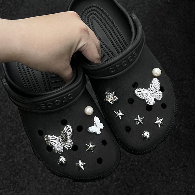 Cave Shoe Accessories, DIY Shoe Buckle, Silver, Imitation Metal, Bow, Cute Barbie Shoe Flower