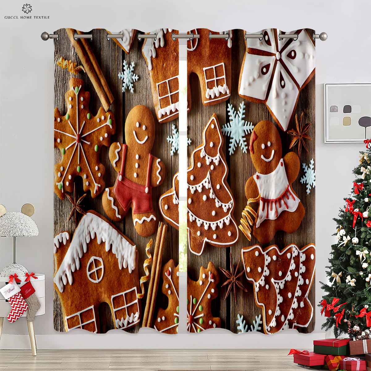 

Christmas Decoration Curtain Panels Snowflakes Christmas Tree Decoration Drapes Living Room Bed Room Fireplace New Curtains W50xH130(CM)x2PCS&Grommet Top