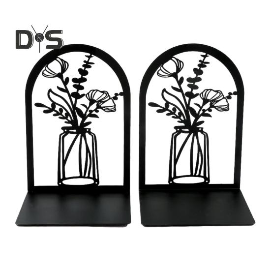 2ks Knihovna Konce knih Dutý květinový vyřezávaný vzor Vázy zarážky na knihy Design ve tvaru L Protiskluzový držák na knihy