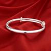 Silver Bracelet, Classic Smooth Surface Push-Pull Adjustable Solid Bracelet, Simple Plain Circle, French Gentle Atmosphere