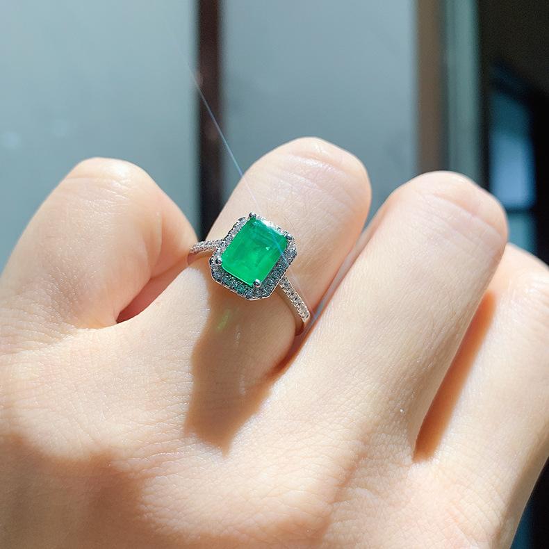 Cross Border Simulation Paraiba Pink Ring Socialite Emerald Square Jewelry