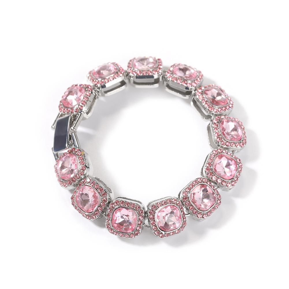 Fashion Versatile Pink Diamond Alloy Bracelet Simple Geometric Love Bracelet Women's New Hipster Hip-hop Jewelry