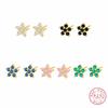 Real 925 Sterling Silver Sweet Colorful Zircon Flower Stud Earrings for Women Wedding Party Fine S925 Jewelry