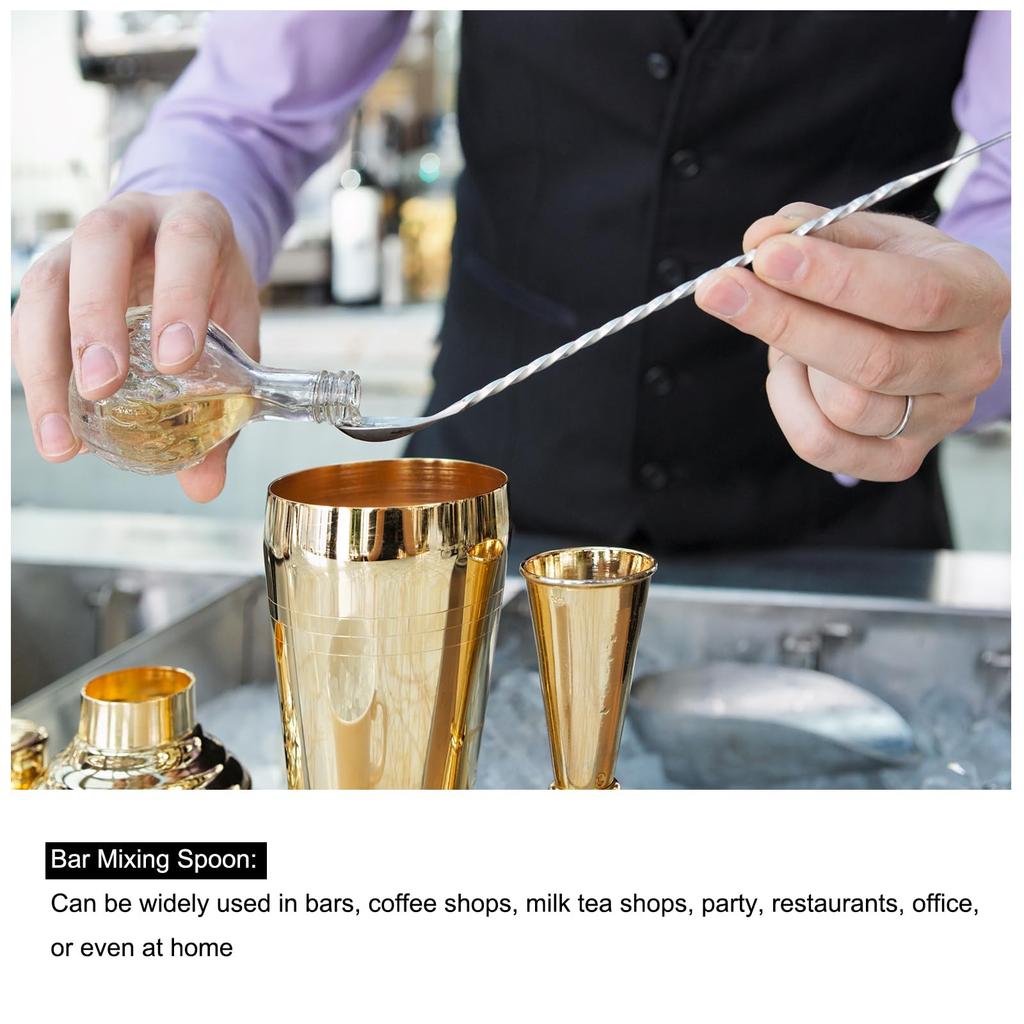 Uxcell Bar Mixing Spoon Cocktail Spoon Stainless Steel 50cm with Long Handle Spiral Pattern for Bartenders Household Supplies Gold