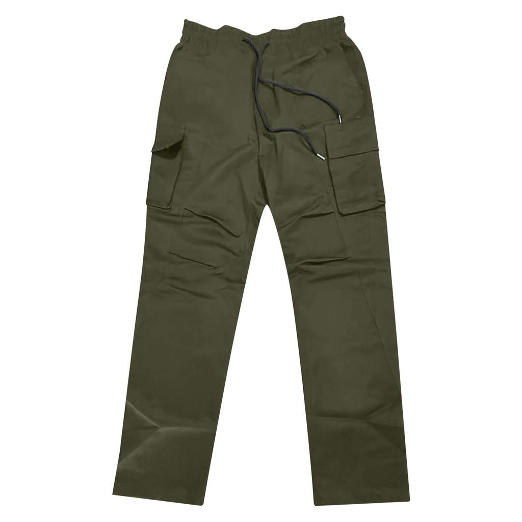 Pantaloni de drumeție pentru bărbați, cargo, cu buzunare multiple și șnur, cu croială dreaptă, casual
