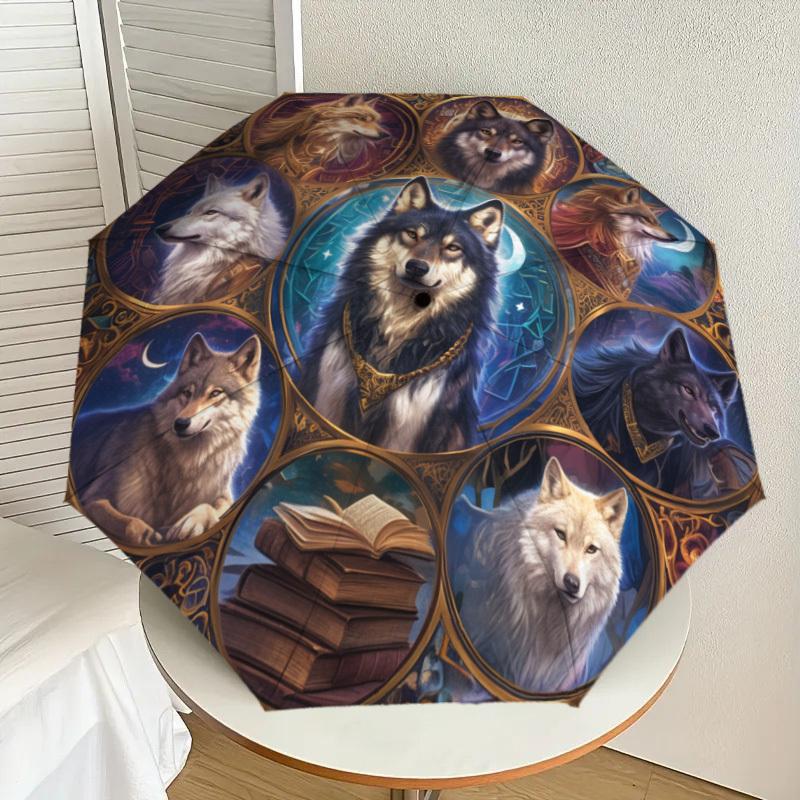 1pc Wolf Pack Symbolism Umbrella with Plastic Handle,Suitable for All Seasons Home Travel Outdoor UmbrellaDD969