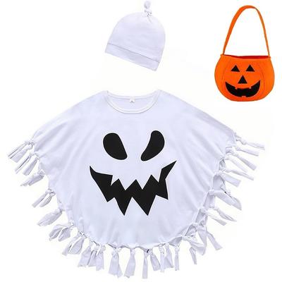 Limspace Halloween Cosplay Ghost Cape for Kids, 3-Piece Set, Ghost Costume for Kids, Unisex, Devil Costume, Includes Hat and Bag, Perfect for