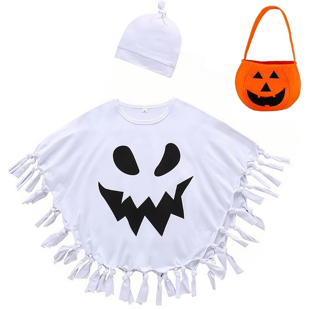 Limspace Halloween Cosplay Geisterumhang für Kinder, 3-teiliges Set, Geisterkostüm für Kinder, Unisex, Teufelskostüm, Inklusive Hut und Tasche, Perfekt für