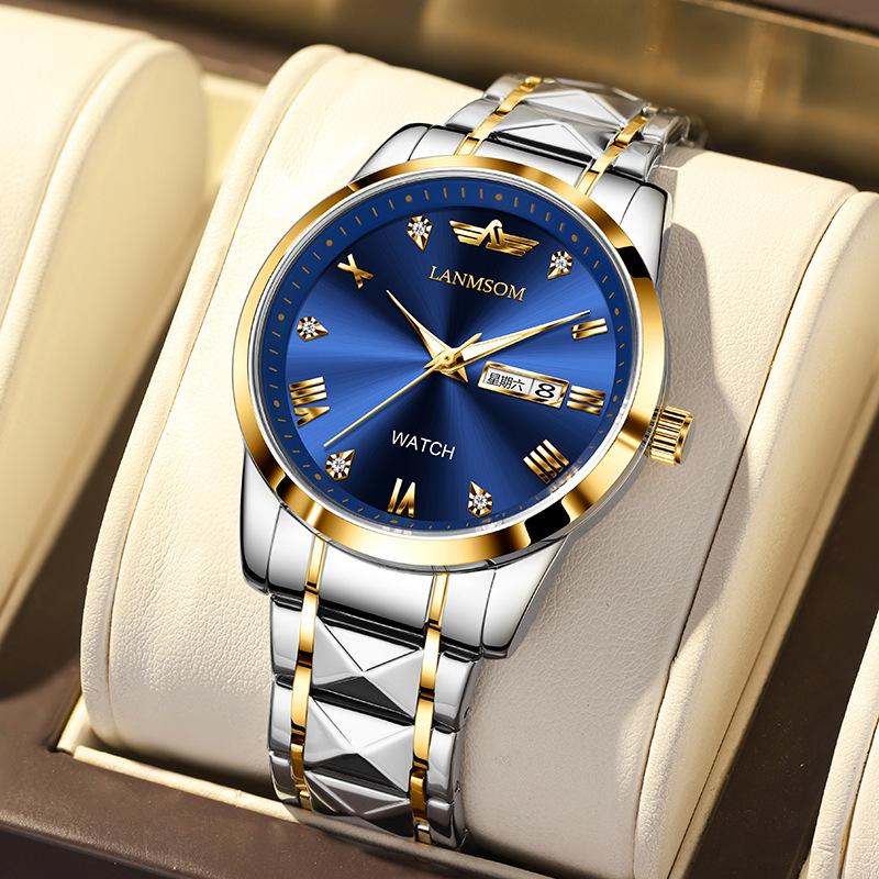 New TOP Brand Luxury Men's Watch With Box Waterproof Double Calendar Luminous Men's Quartz Watches
