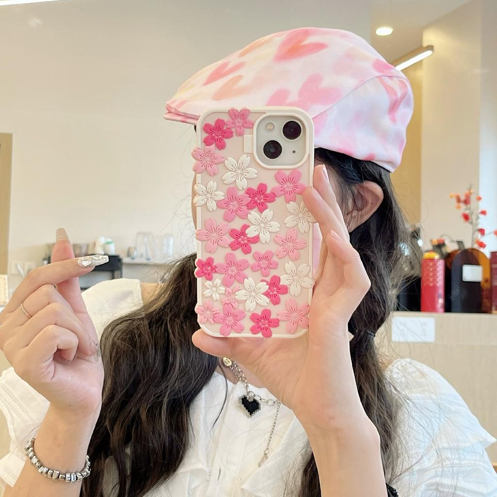 For iPhone 15 Silicone Case 3D Cherry Blossom Pattern Shockproof Phone Cover
