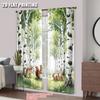 Set Of 2 Flat Printing Scene Curtains Birch Forest Polyester Without Electricity Festive Use Holiday Parties Home Curtain Made