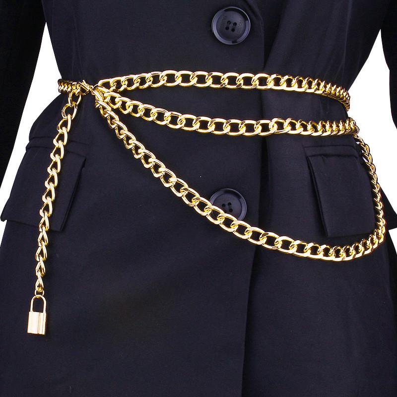 Metal Hip Chain With Vintage Lock Pendant For Unisex Body Jewelry