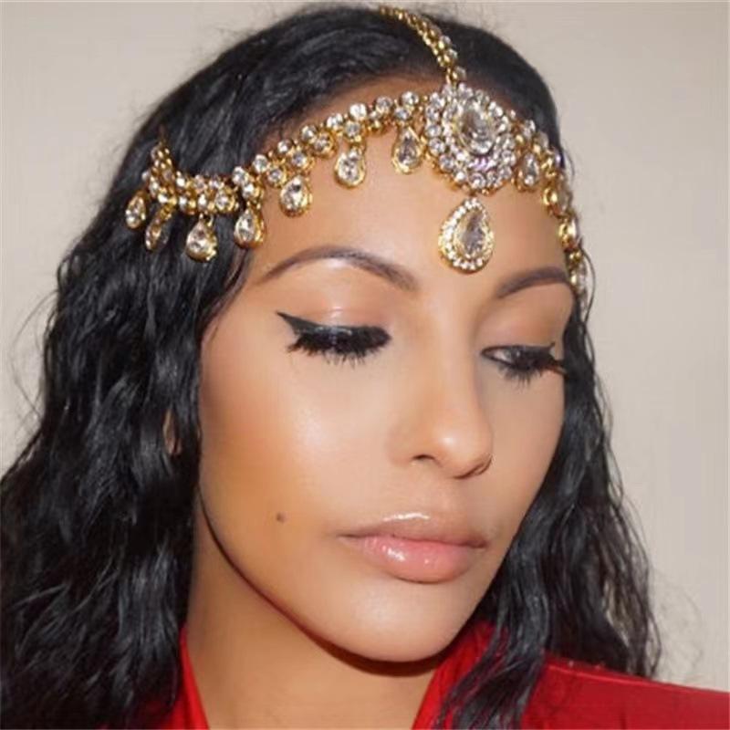 New Stylish Water Drop Pendant Head Chain Bridal Wedding Super Flash Rhinestone Big Gem Forehead Lace