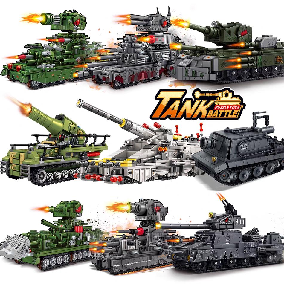 WW2 Military Cartoon Tank Monster Germany Karl Gerat Railway Gun P1000 Soviet KV 44 Model Building Blocks Bricks Toys Kids Gifts