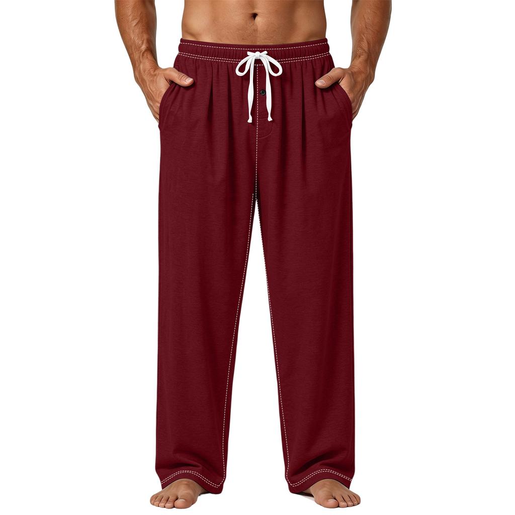 Men's Plain Knit Pocket Casual Pants Home Pajama Pants