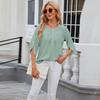 2024 Women's Loose Chiffon Short Sleeve Blouse - Solid Color, Round Neck, Five-Point Sleeves