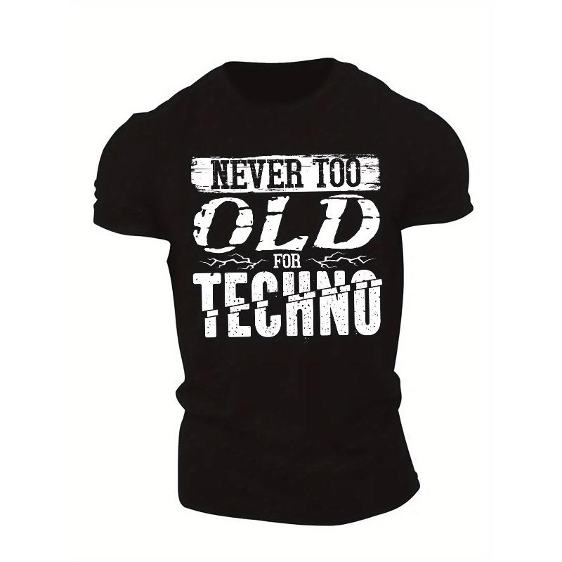 

European Size Techno-Themed Graphic Tee with Tech Gadgets & Circuit Boards, Casual Round Neck Summer Top for Tech Events, Machine Washable for Men 4XL чорний