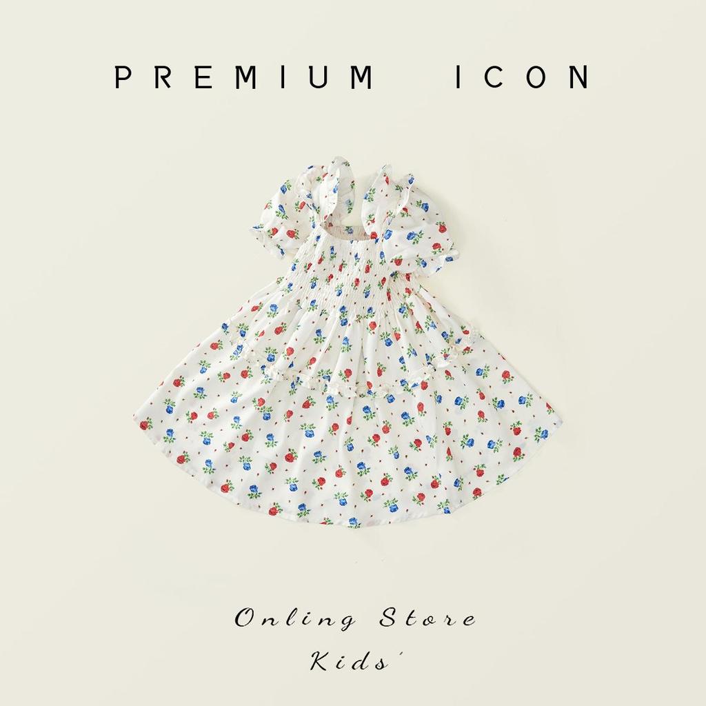 Clearance: Girls' Floral Smocked Short-Sleeve Dress - Summer 2025 Korean Style