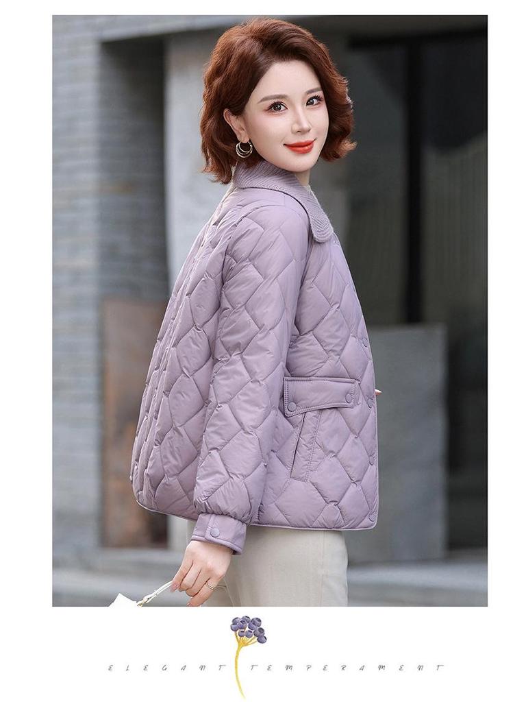 Petite Stylish Cotton Jacket for Middle-Aged Women, Autumn/Winter Short Coat, Warm Lightweight Outerwear for Elderly Women