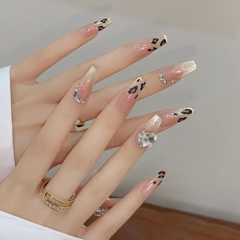 Leopard Print French Manicure Wearable Nail Tips – Autumn/Winter Whitening Stickers, High-End False Nails