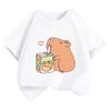 Unisex Kids’ Cute Capybara Milk Tea Cartoon T-Shirt - Loose Summer Casual Short Sleeve Top
