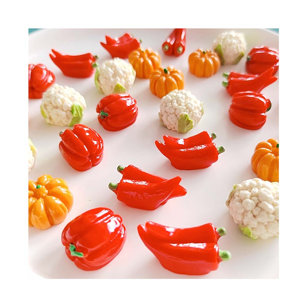 DIY Vegetable Miniatures Cute Resin Bell Pepper Chili Pumpkin Cauliflower Doll House Kitchen Accessories
