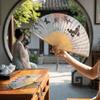 Antique Bamboo Folding Fan Ink Wash Painting Portable Fan Decorative Dance Fan  Summer Use