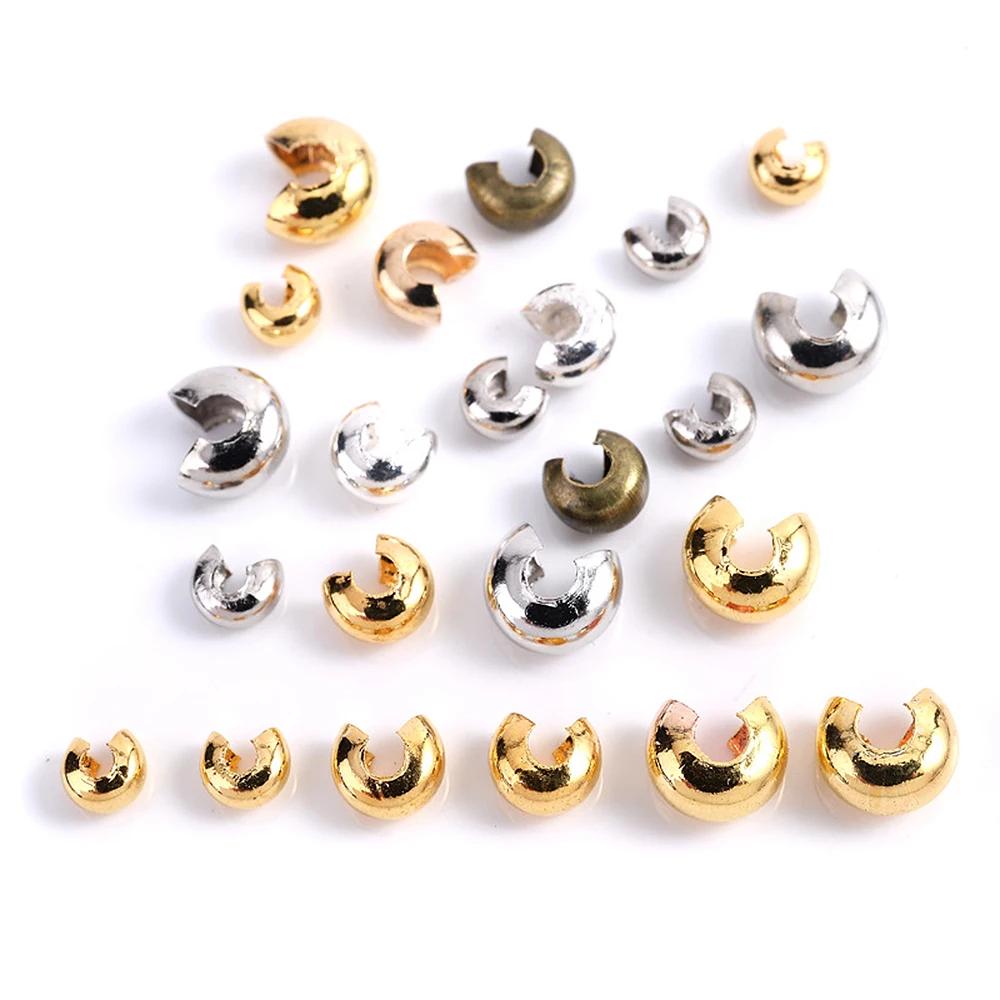 50/80PCS Copper Round Covers Open Crimp End Beads Dia 3 4 5 Mm Stopper Spacer Beads For DIY Jewelry Making Findings Supplies