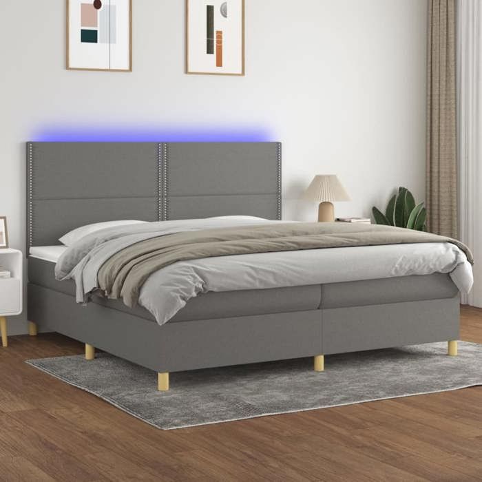 VidaXL Sommier à Lattes de Lit avec Matelas et LED, Lit Rembourré avec Tête de Lit, Lit Double, Lit Adulte de Chambre, 3135382